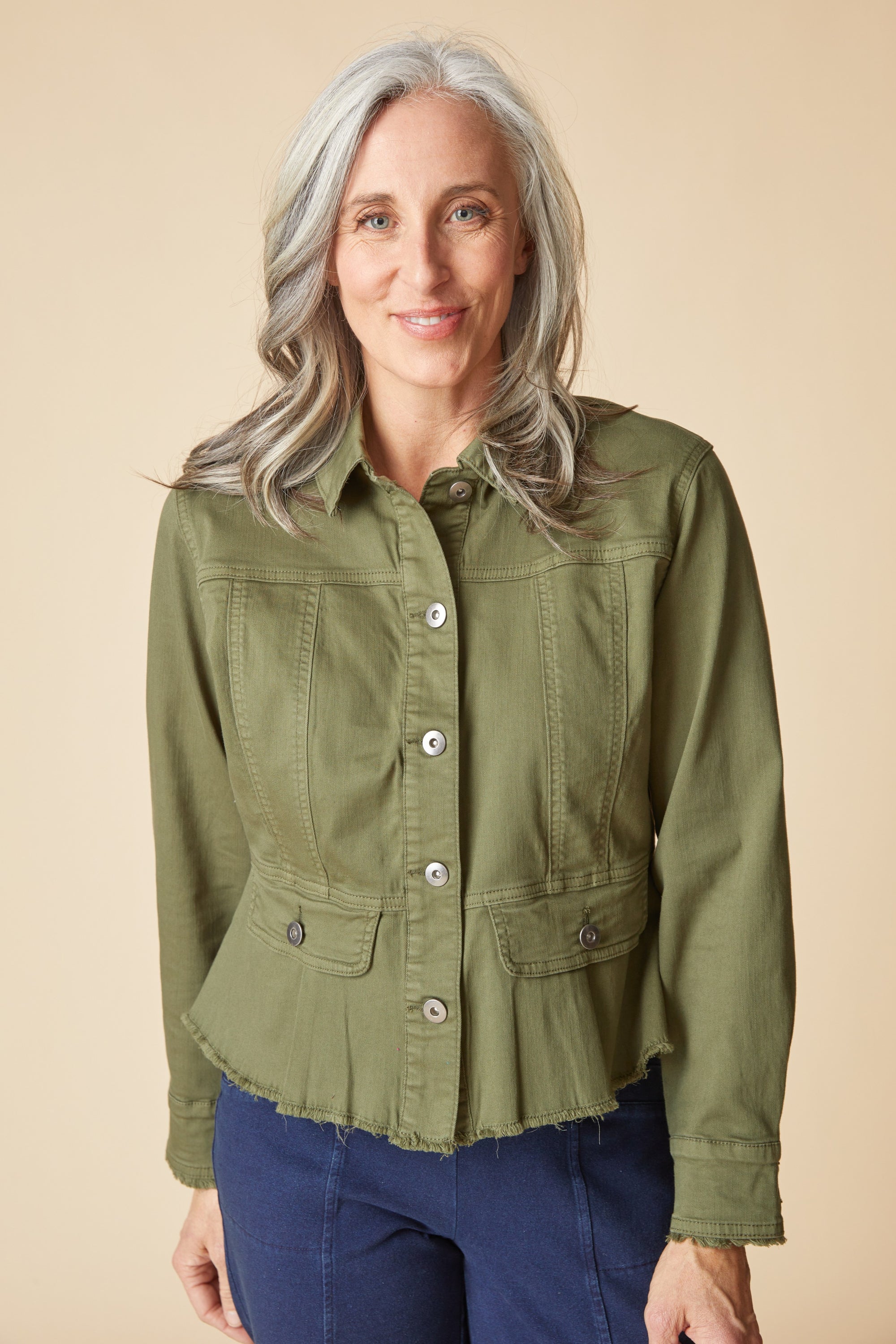 DENIM JACKET | PEPLUM-Jackets & Sweaters-HABITAT-Coriander