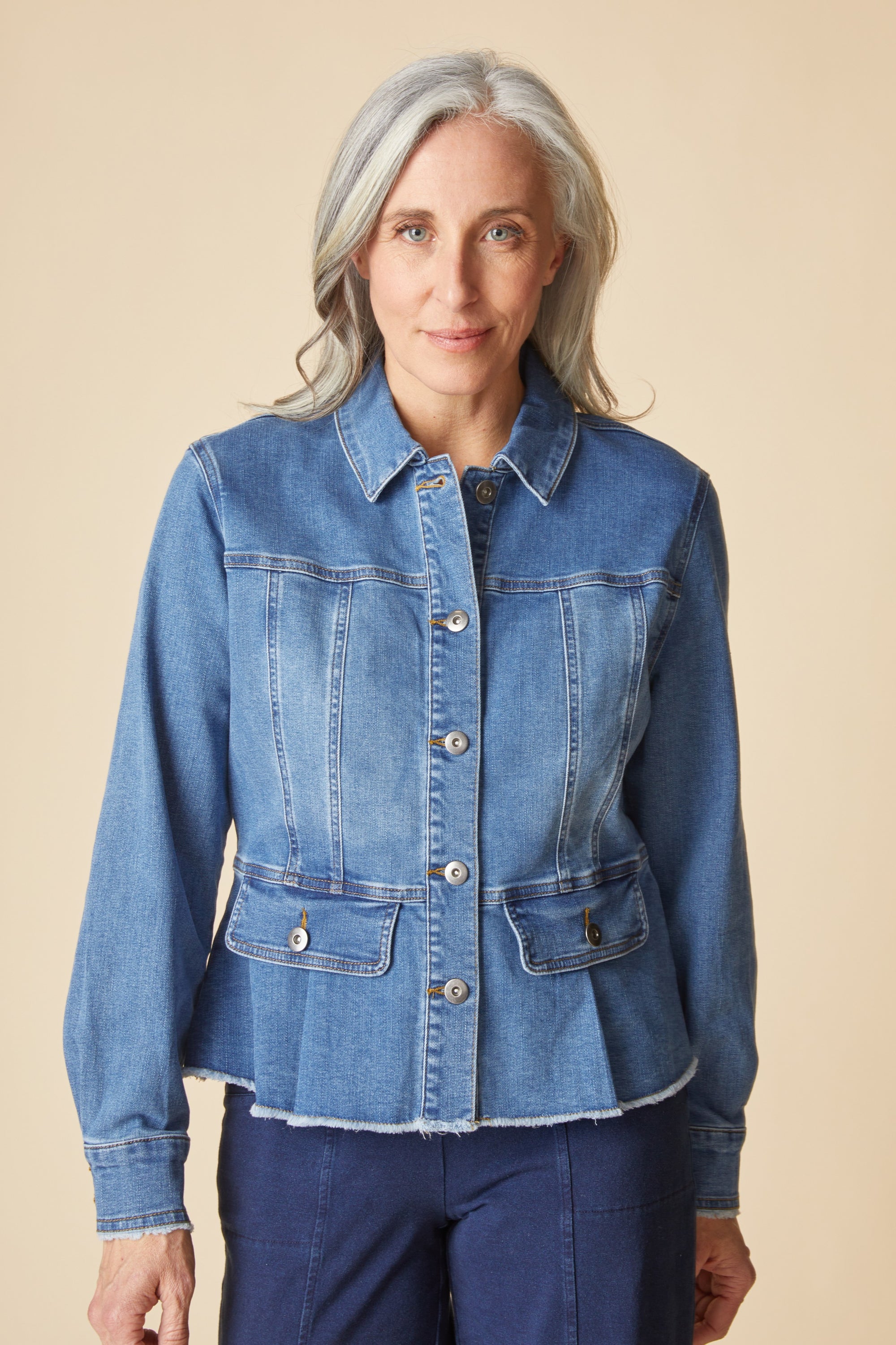 DENIM JACKET | PEPLUM-Jackets & Sweaters-HABITAT-Coriander
