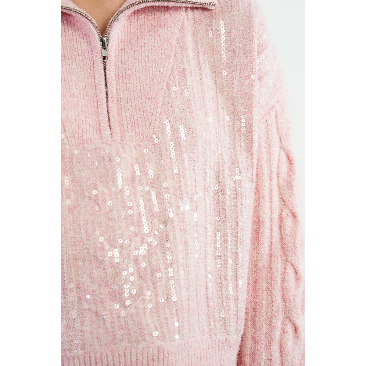1/4 ZIP SWEATER | SEQUINS-Jackets & Sweaters-MOLLY BRACKEN-Coriander