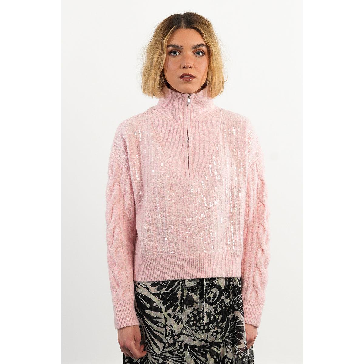 1/4 ZIP SWEATER | SEQUINS-Jackets & Sweaters-MOLLY BRACKEN-Coriander