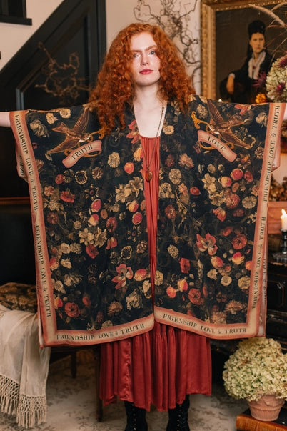 GODDESS STARDUSTER KIMONO | HEART of GOLD with SACRED HEART-Jackets & Sweaters-MARKET OF STARS-Coriander