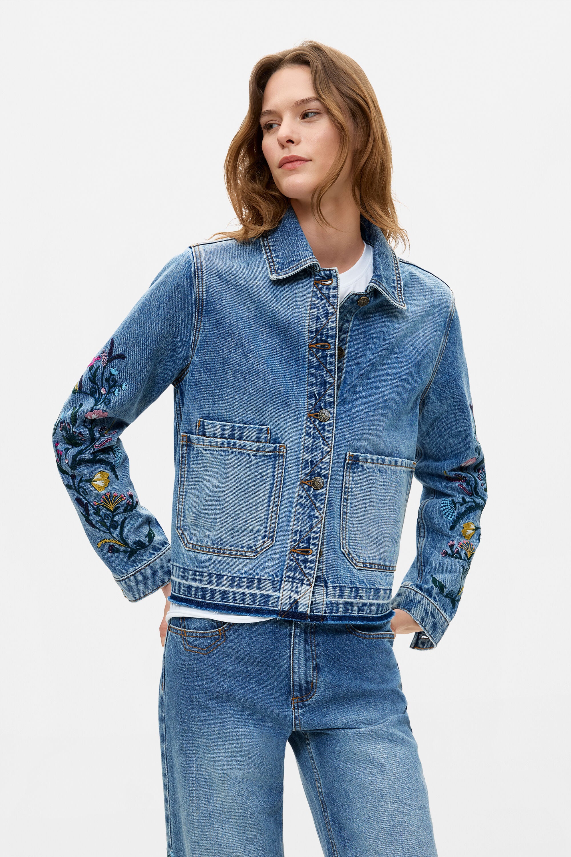 DENIM EMBROIDERED DESIGUAL JACKET