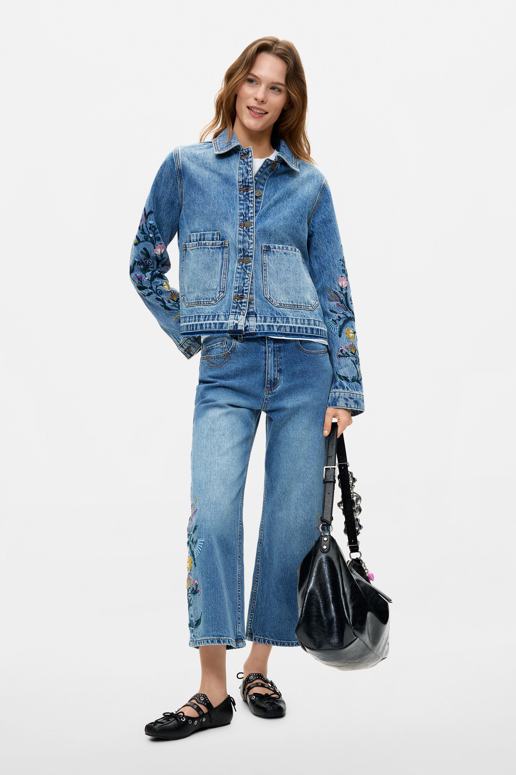 DENIM EMBROIDERED DESIGUAL JACKET