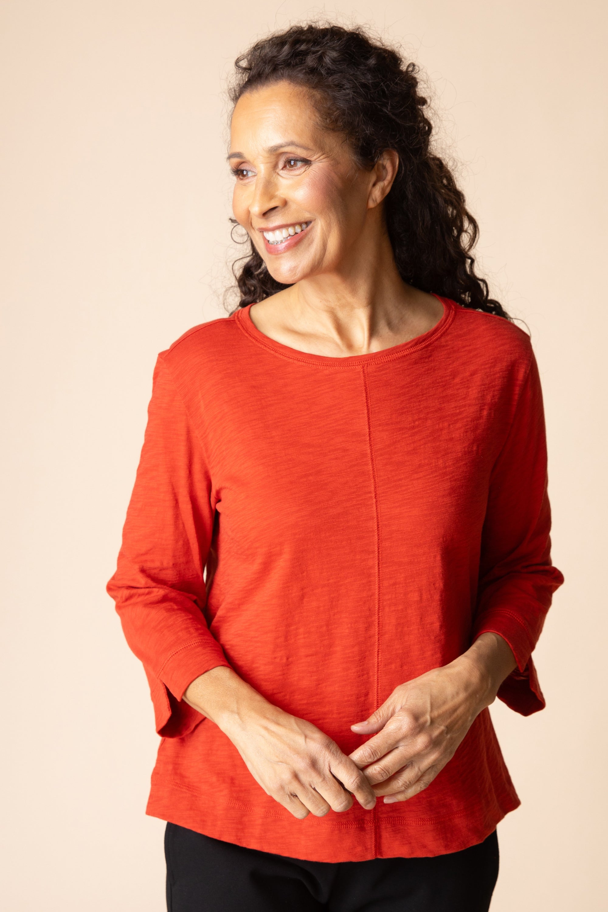 PULLOVER TEE | COVERSTITCH BOATNECK-Tops-HABITAT-Coriander
