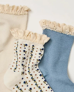 3-PACK WOMEN'S SOCKS | RUFFLE: BLUE-Socks & Footwear-FREE PEOPLE-BLUE-Coriander