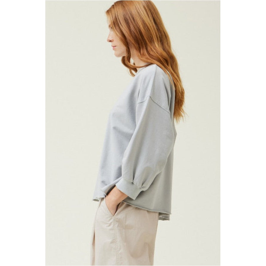 3/4 SLEEVE TERRY SWEATSHIRT-Tops-GRADE AND GATHER-SMALL-BLUE FOG-Coriander