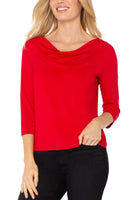 3/4 SLEEVE TOP | DRAPED-Tops-LIVERPOOL-SMALL-TANGO RED-Coriander