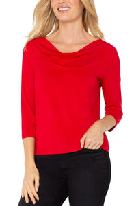 3/4 SLEEVE TOP | DRAPED-Tops-LIVERPOOL-SMALL-TANGO RED-Coriander