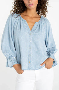 3/4 SLEEVE TOP | SHIRRED-Top-LIVERPOOL-Coriander