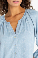 3/4 SLEEVE TOP | SHIRRED-Top-LIVERPOOL-XSMALL-ROSE ICE-Coriander