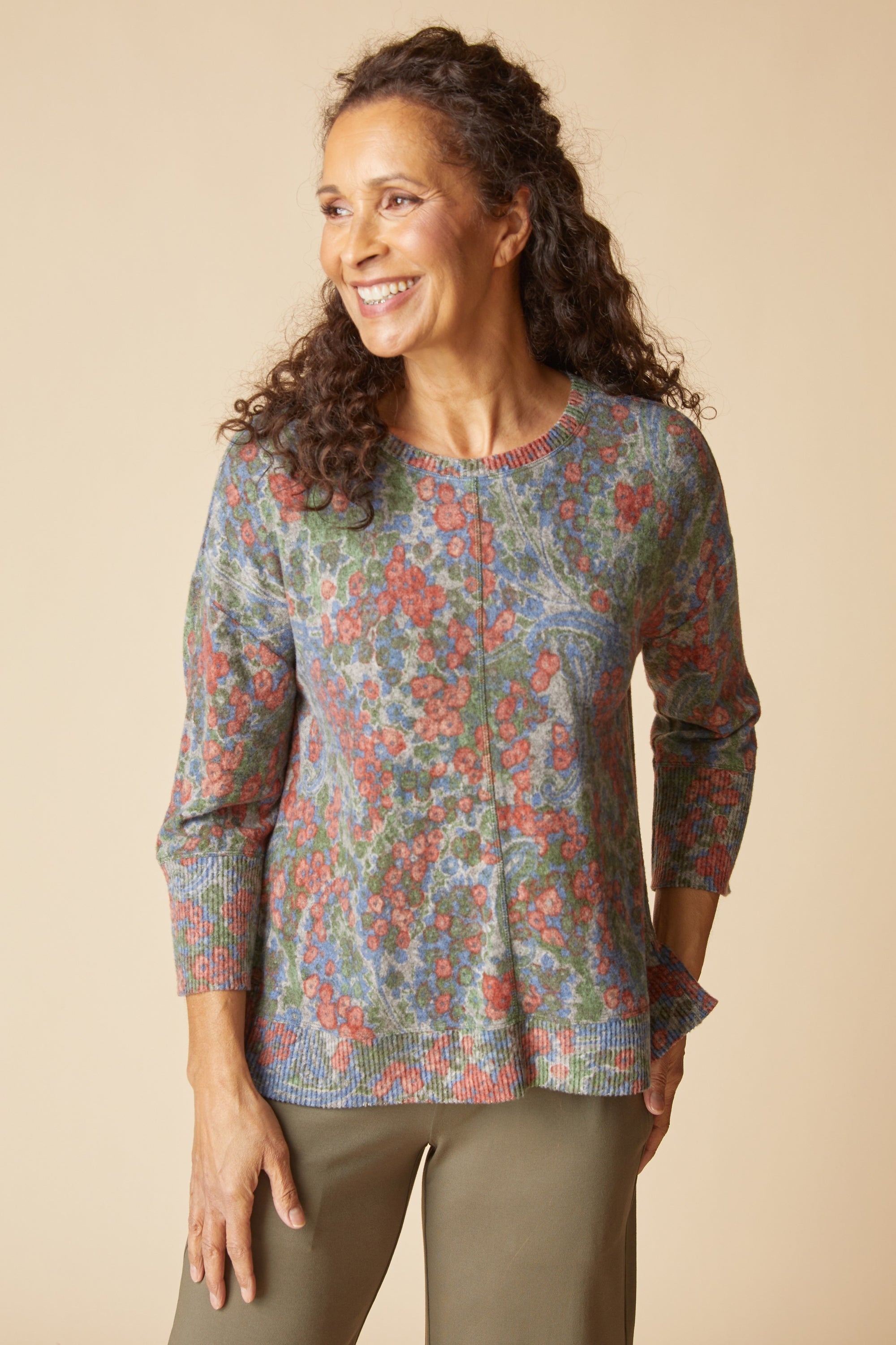 BOXY CREW PULLOVER | SHADOW FLORAL-Tops-HABITAT-XSMALL-FERN-Coriander