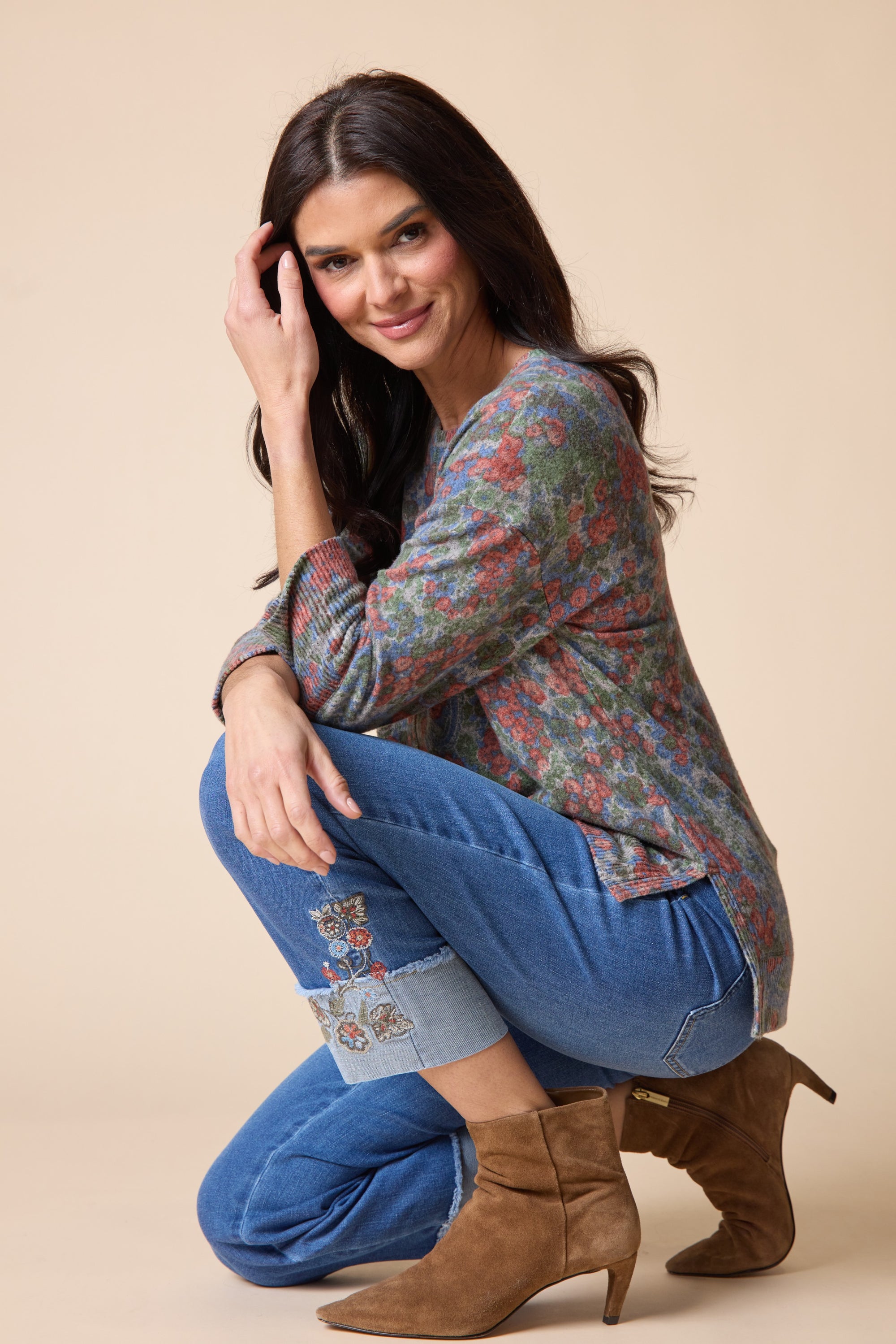BOXY CREW PULLOVER | SHADOW FLORAL-Tops-HABITAT-Coriander