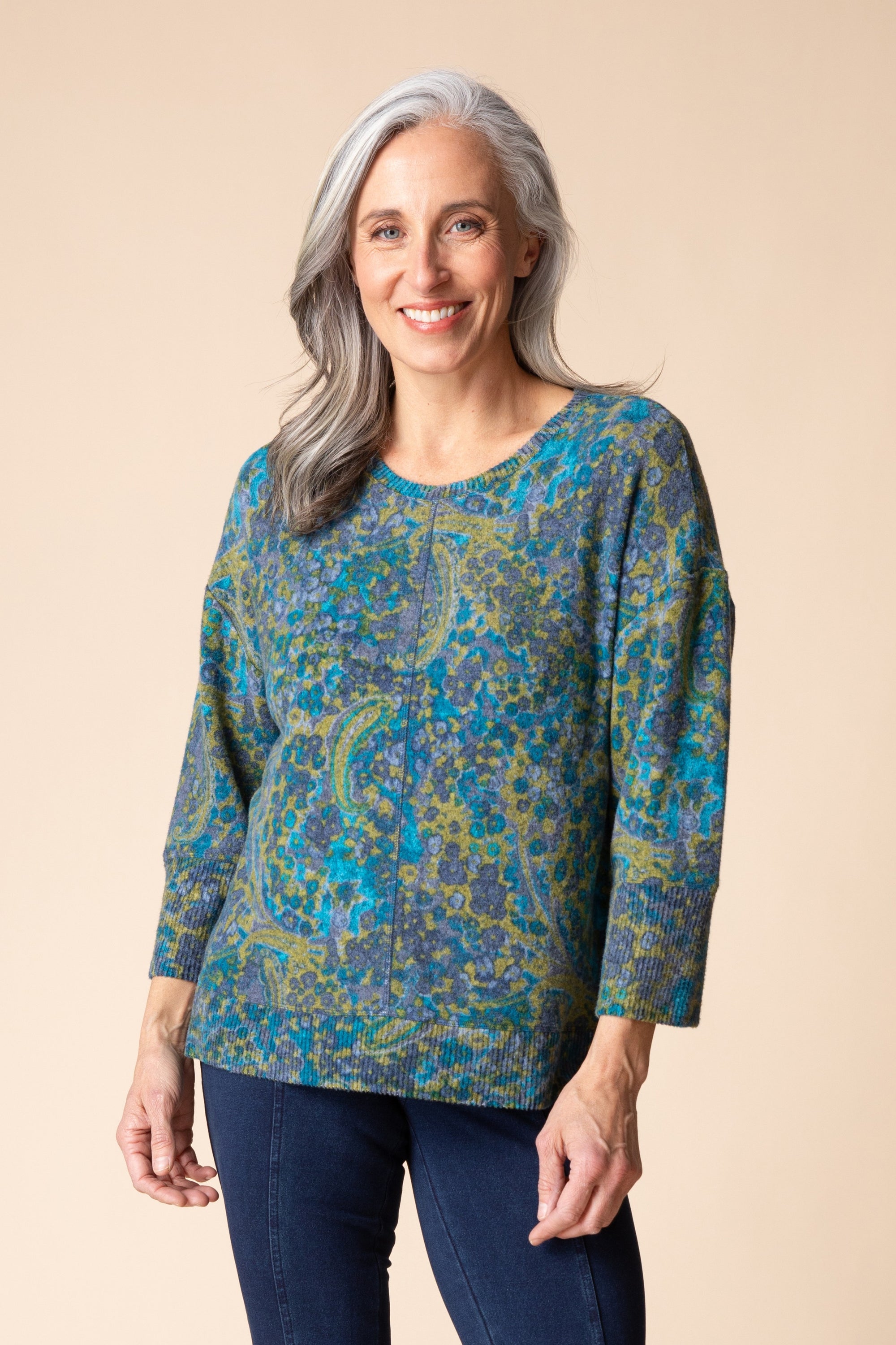BOXY CREW PULLOVER | SHADOW FLORAL-Tops-HABITAT-XSMALL-LAGOON-Coriander