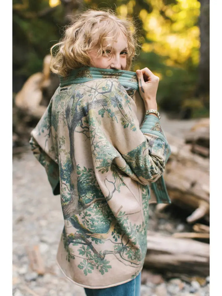 FLEECE COTTAGE CARDIGAN KIMONO JACKET | EARTH & SKY with TREES-Jackets & Sweaters-MARKET OF STARS-Coriander