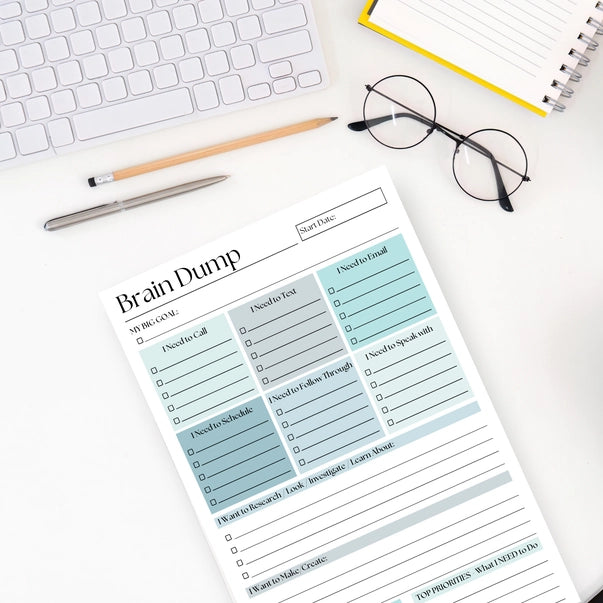 50-PAGE DAILY ADHD PLANNER NOTEPAD | BRAIN DUMP: BLUE