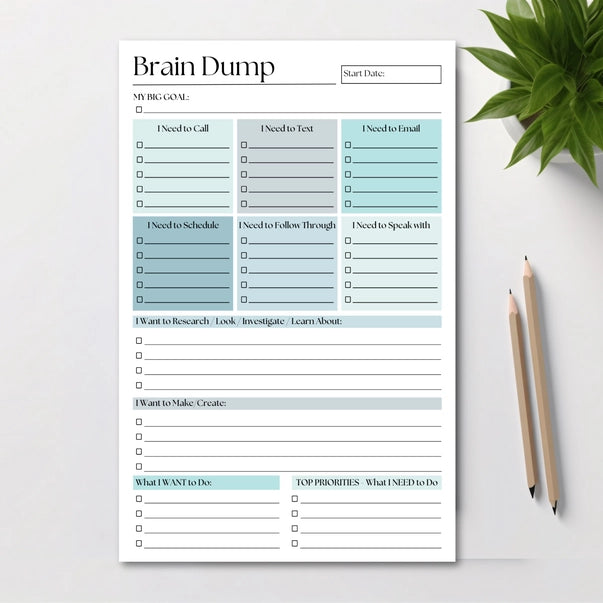 50-PAGE DAILY ADHD PLANNER NOTEPAD | BRAIN DUMP: BLUE