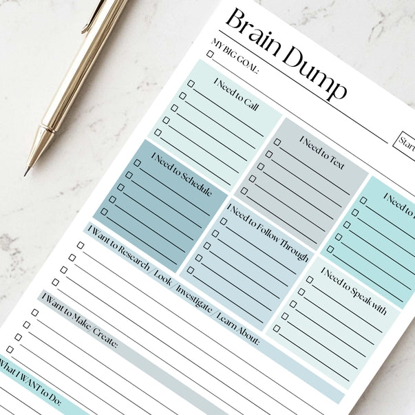 50-PAGE DAILY ADHD PLANNER NOTEPAD | BRAIN DUMP: BLUE