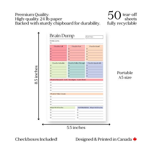 50-PAGE DAILY ADHD PLANNER NOTEPAD | BRAIN DUMP: PINK-Books & Stationery-ELEVENTH AND TAYLOR-Coriander