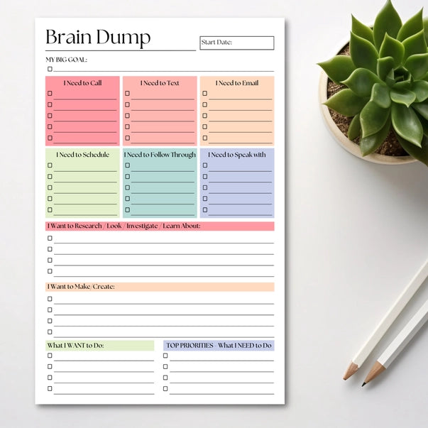 50-PAGE DAILY ADHD PLANNER NOTEPAD | BRAIN DUMP: PINK-Books & Stationery-ELEVENTH AND TAYLOR-Coriander