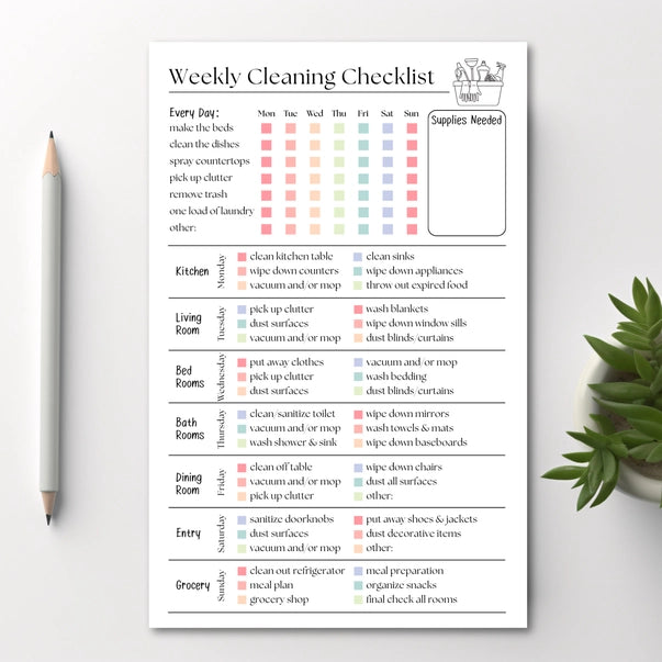 50-PAGE NOTEPAD | WEEKLY CLEANING CHECKLIST