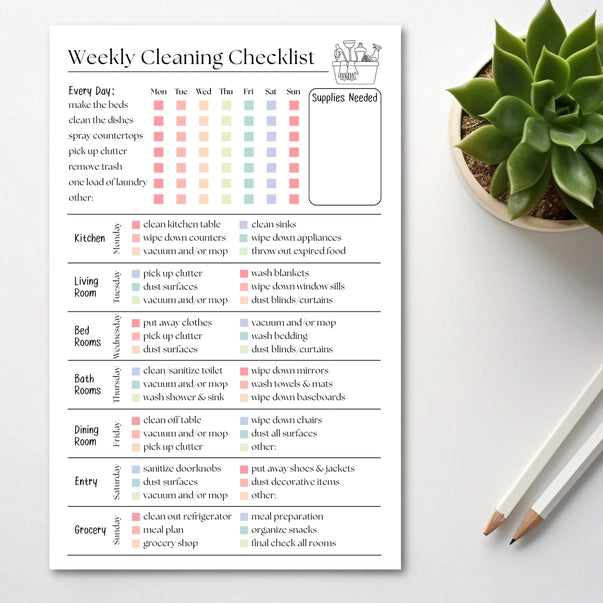 50-PAGE NOTEPAD | WEEKLY CLEANING CHECKLIST