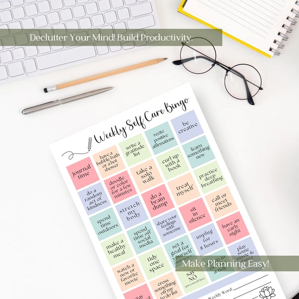 50 PAGE NOTEPAD | WEEKLY SELF CARE BINGO-Books & Stationery-ELEVENTH AND TAYLOR-Coriander