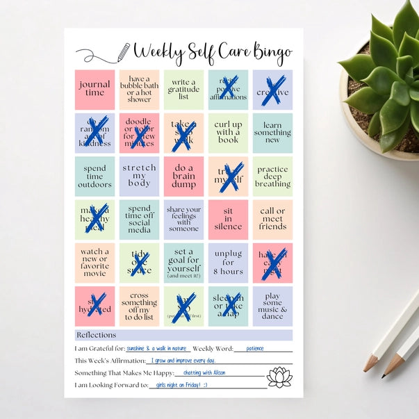 50 PAGE NOTEPAD | WEEKLY SELF CARE BINGO-Books & Stationery-ELEVENTH AND TAYLOR-Coriander
