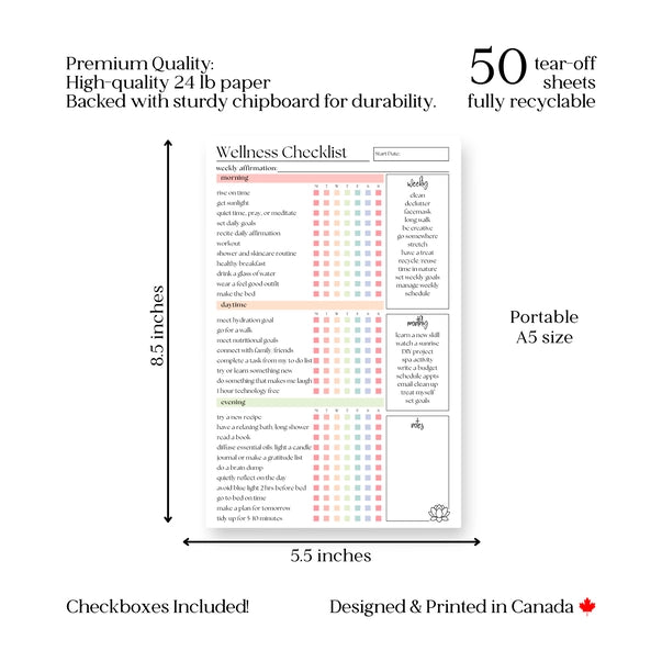 50 PAGE NOTEPAD | WELLNESS CHECKLIST-Books & Stationery-ELEVENTH AND TAYLOR-Coriander