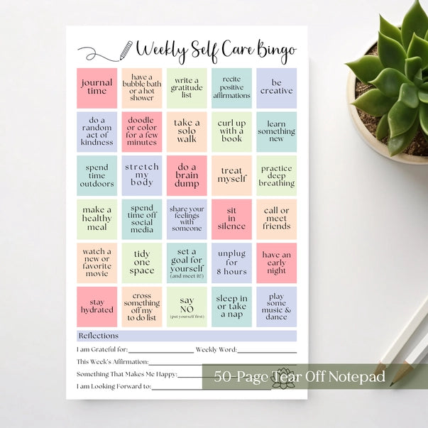 50 PAGE TEAR-OFF NOTEPAD | WEEKLY SELF CARE BINGO