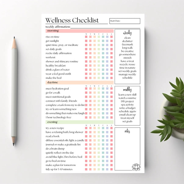 50 PAGE TEAR-OFF NOTEPAD | WELLNESS CHECKLIST
