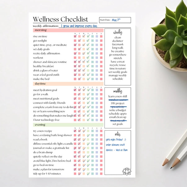 50 PAGE TEAR-OFF NOTEPAD | WELLNESS CHECKLIST