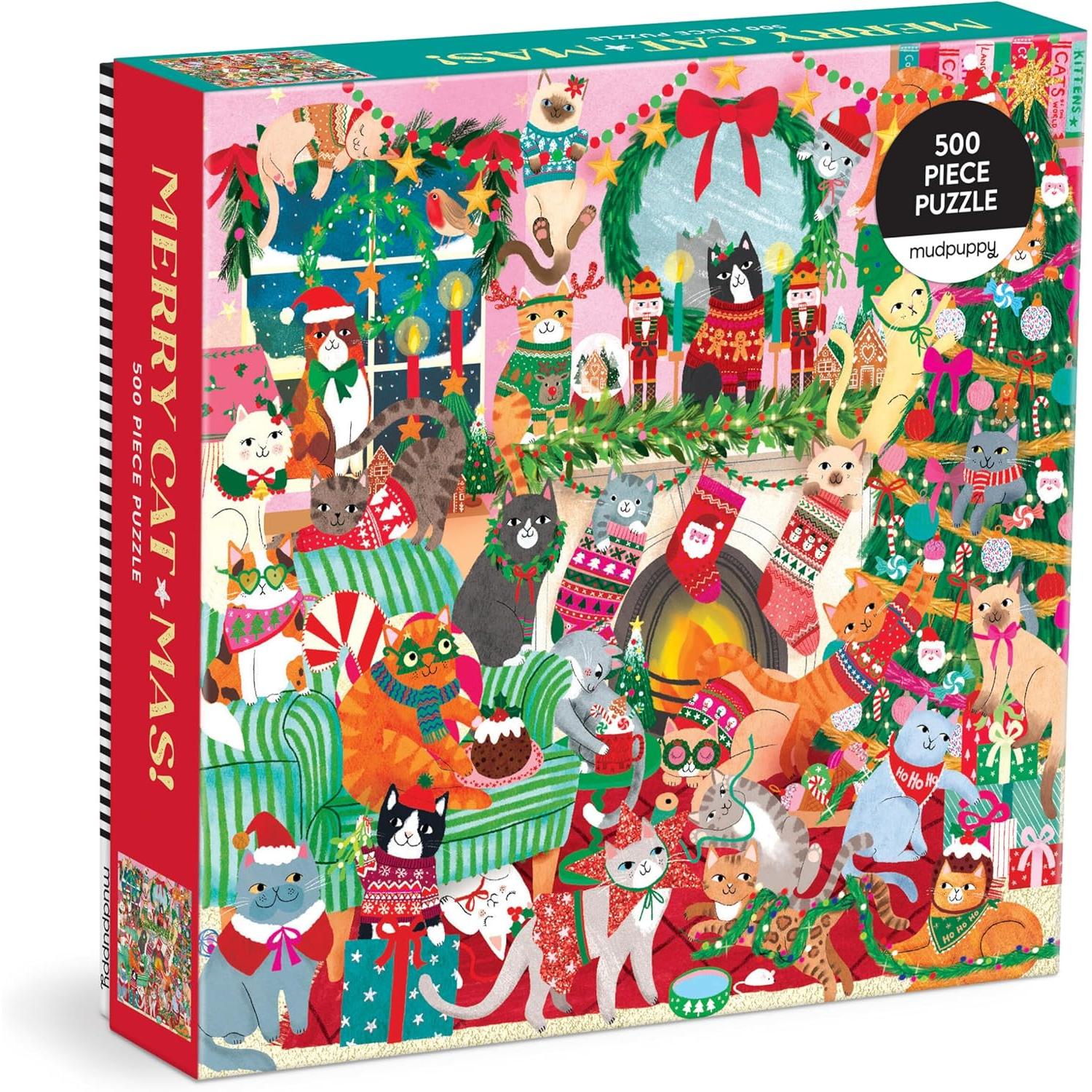 500 PIECE PUZZLE | MERRY CATMAS!-Puzzles-RAINCOAST-Coriander