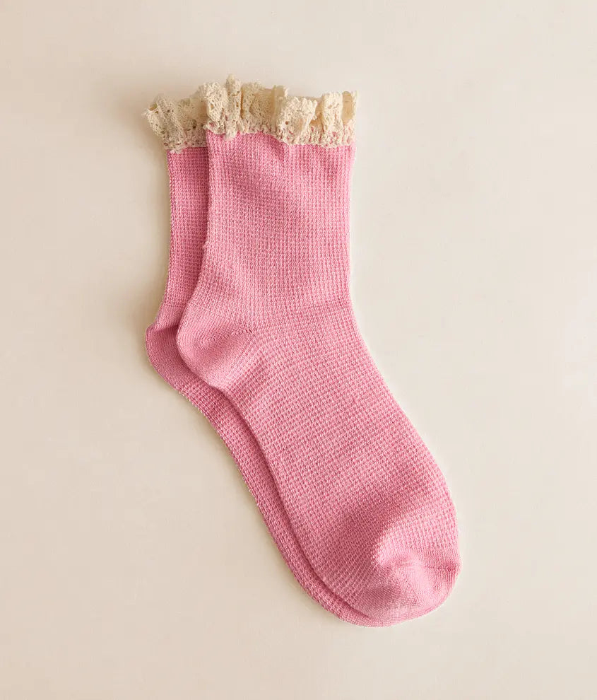 ANKLE SOCK |  BELOVED WAFFLE KNIT: BUBBLEGUM