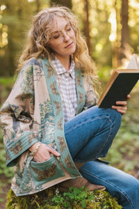 FLEECE COTTAGE CARDIGAN KIMONO JACKET | EARTH & SKY with TREES-Jackets & Sweaters-MARKET OF STARS-Coriander