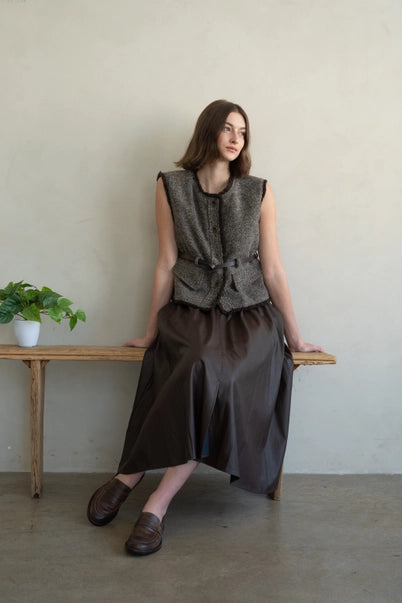 A-LINE SKIRT | DRAWSTRING-Bottoms-ELLE GREY-SMALL-MED-ESPRESSO-Coriander