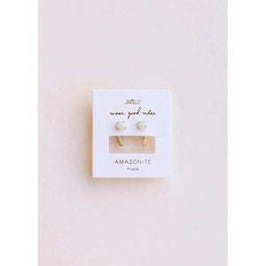 AMAZONITE HUGGIES EARRINGS-Jewellery-JAX KELLY-Coriander