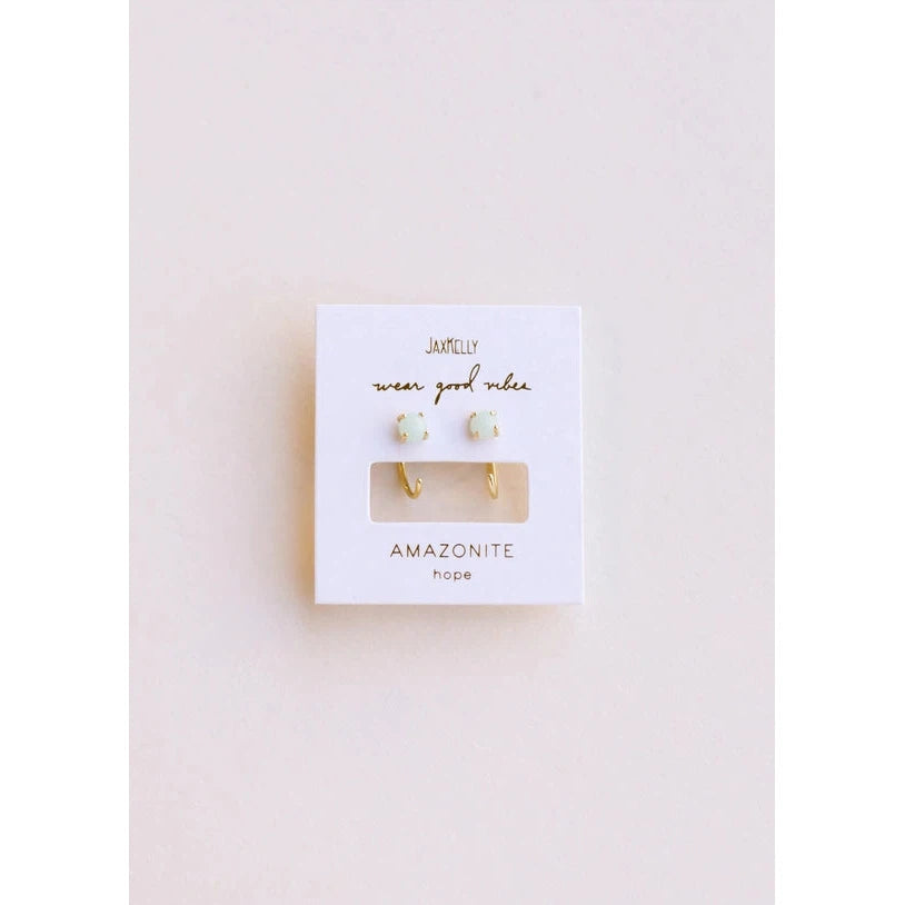 AMAZONITE HUGGIES EARRINGS-Jewellery-JAX KELLY-Coriander