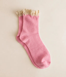 ANKLE SOCK | BELOVED WAFFLE KNIT: BUBBLEGUM-Socks & Footwear-FREE PEOPLE-Coriander