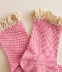 ANKLE SOCK | BELOVED WAFFLE KNIT: BUBBLEGUM-Socks & Footwear-FREE PEOPLE-Coriander