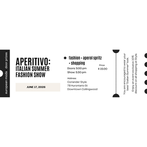 APERITIVO - ITALIAN SUMMER FASHION SHOW | TICKET-Event Ticket-COR-Coriander