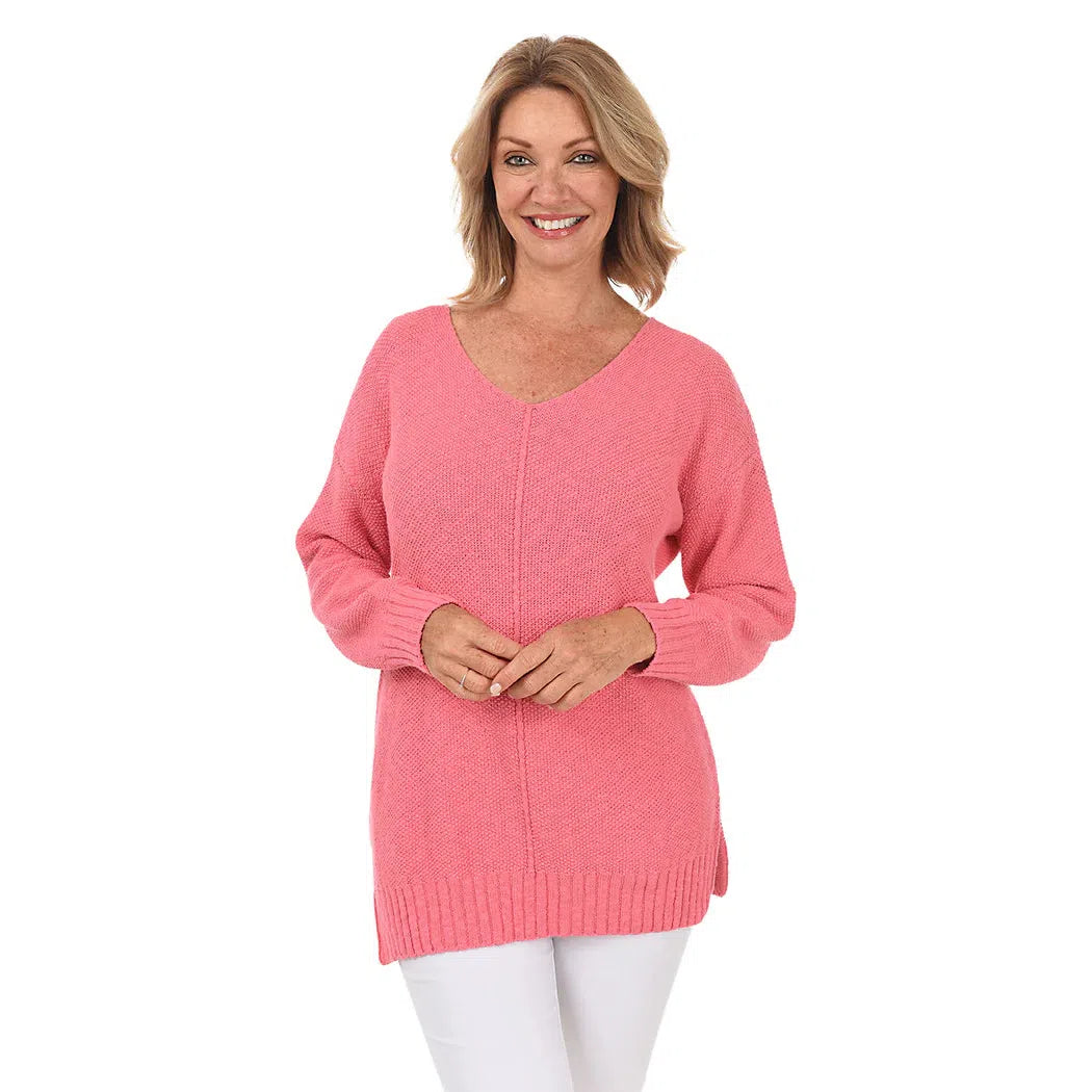 AVALIN V-NECK RIBBED SWEATER-Jackets & Sweaters-AVALIN-ONE-CORAL-Coriander