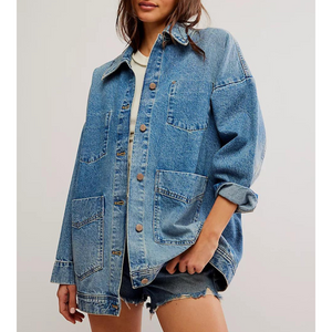 AVERY DENIM JACKET-Jackets & Sweaters-FREE PEOPLE-XSMALL-GOT THE BLUES-Coriander