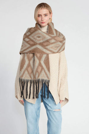 AZTEC GRUNGE SCARF-Scarves & Wraps-LOOK BY M-TAUPE-Coriander