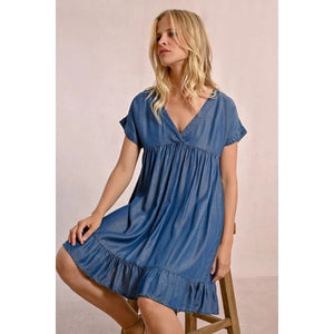 BABYDOLL DENIM DRESS-Dress-MOLLY BRACKEN-Coriander