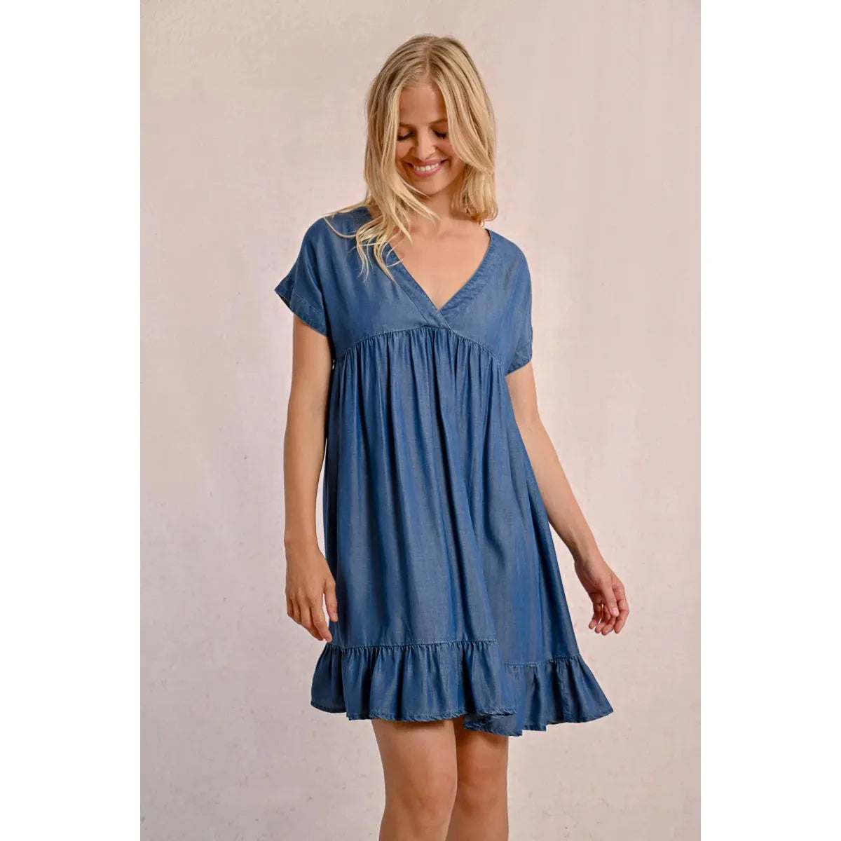 BABYDOLL DENIM DRESS-Dress-MOLLY BRACKEN-Coriander