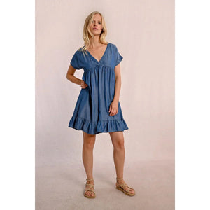 BABYDOLL DENIM DRESS-Dress-MOLLY BRACKEN-Coriander
