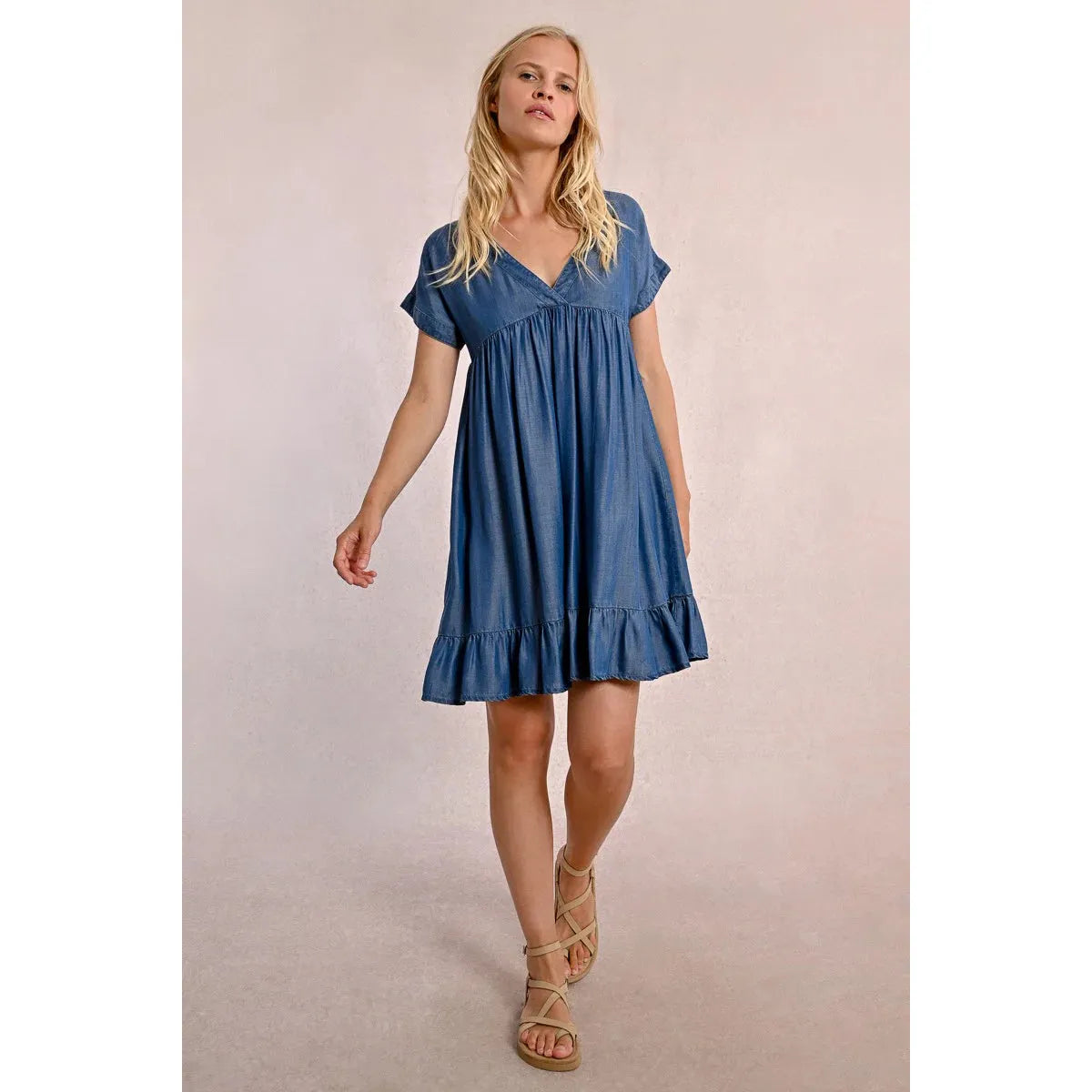 BABYDOLL DENIM DRESS-Dress-MOLLY BRACKEN-Coriander