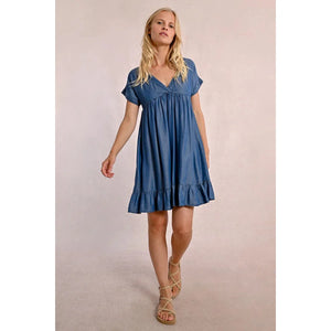 BABYDOLL DENIM DRESS-Dress-MOLLY BRACKEN-Coriander