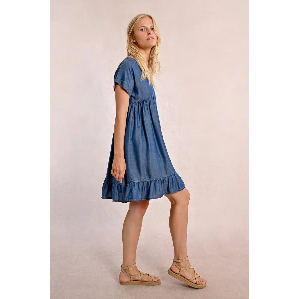 BABYDOLL DENIM DRESS-Dress-MOLLY BRACKEN-Coriander