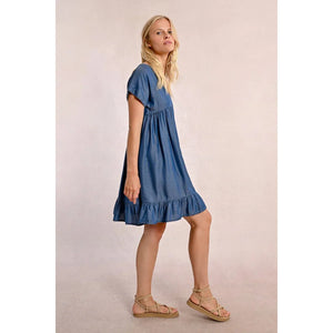 BABYDOLL DENIM DRESS-Dress-MOLLY BRACKEN-Coriander